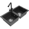 Mexen Mario fregadero de granito de 2 senos con grifo de cocina Duero, negro moteado - 6504-76-671600-70