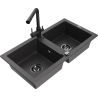 Mexen Mario fregadero de granito de 2 compartimentos con grifo de cocina Duero, negro moteado - 6504-76-671600-70-B