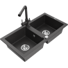Mexen Mario fregadero de granito de 2 compartimentos con grifo de cocina Duero, negro moteado - 6504-76-671600-76