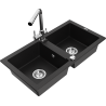 Mexen Mario évier en granit 2 bacs avec robinet de cuisine Duero, noir - 6504-77-671600-00