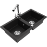 Mexen Mario fregadero de granito de 2 compartimientos con grifo de cocina Duero, negro - 6504-77-671600-00