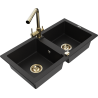Mexen Mario granite sink 2-chamber with Duero kitchen tap, black - 6504-77-671600-50