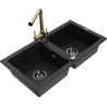 Mexen Mario fregadero de granito de 2 senos con grifo de cocina Duero, negro - 6504-77-671600-50-B