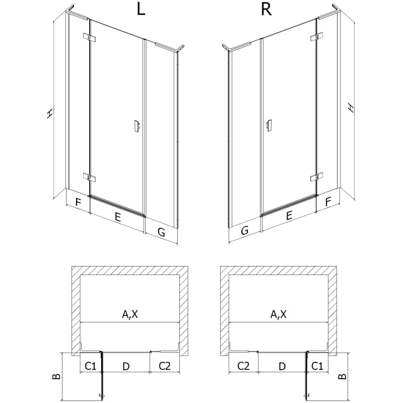 Mexen Mist-H L douchedeur scharnierend rechts 140 cm, transparant, geweer metaal - 8A5L-140-001-95-00-P