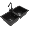 Mexen Mario fregadero de granito de 2 compartimentos con grifo de cocina Duero, negro - 6504-77-671600-70-B