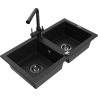 Mexen Mario granite sink 2-compartment with Duero kitchen tap, black - 6504-77-671600-70-B