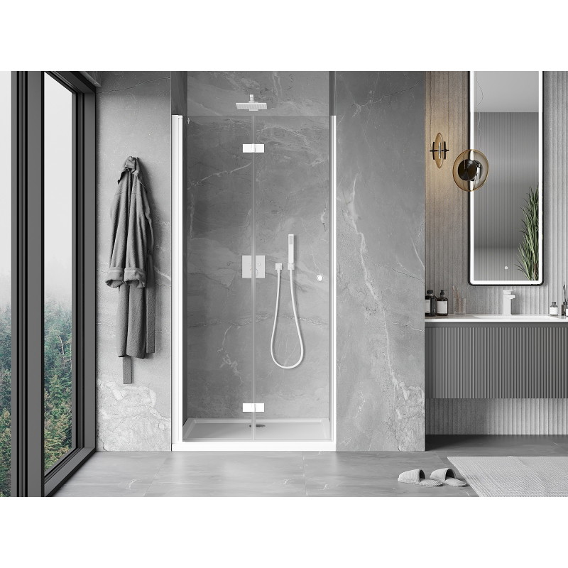 Mexen Mist-F drzwi prysznicowe składane lewe 60 cm, transparent, białe - 8A6-060-000-20-00-L