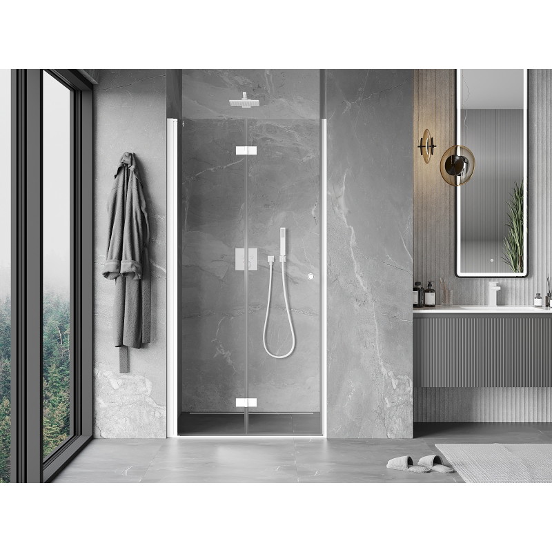 Mexen Mist-F drzwi prysznicowe składane lewe 115 cm, transparent, białe - 8A6-115-000-20-00-L