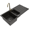 Mexen Andres Granitspullze mit 1,5 Kummer mat Drainboard an Kichekraan Telma, schwaarz/gëllen - 6515-75-670200-50-B