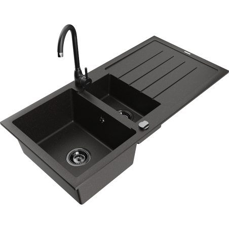 Mexen Andres 1,5-kammeregen Granit-Spullsteen mat Drain an Kichendëpp Telma, schwaarz/gold - 6515-75-670200-70-B