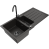 Mexen Andres fregadero de granito de 1,5 senos con escurridor y grifo de cocina Telma, negro/oro - 6515-75-670200-70-B