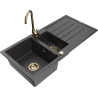 Mexen Andres Granite Sink 1.5-Bowl with Drainer and Telma Kitchen Tap, Speckled Black - 6515-76-670200-50