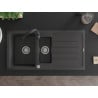 Mexen Andres évier en granit 1,5 bac avec égouttoir et mitigeur de cuisine Telma, noir moucheté - 6515-76-670200-70