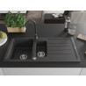 Mexen Andres fregadero de granito de 1,5 senos con escurridor y grifo de cocina Telma, negro moteado - 6515-76-670200-70