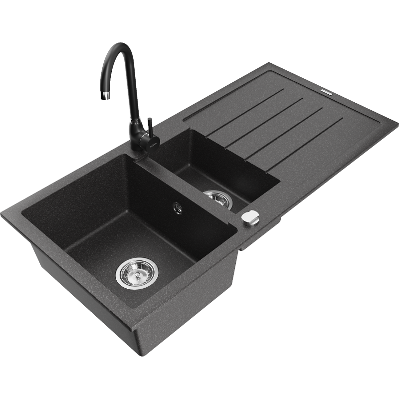 Mexen Andres granitdiskho 1,5-fack med avrinningsyta och köksblandare Telma, svart stänkt - 6515-76-670200-70