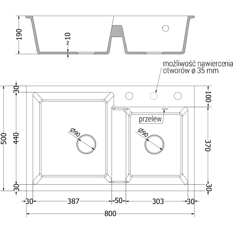 Mexen Tomas granite 2-bowl kitchen sink with Telma tap, white - 6516-20-670200-00