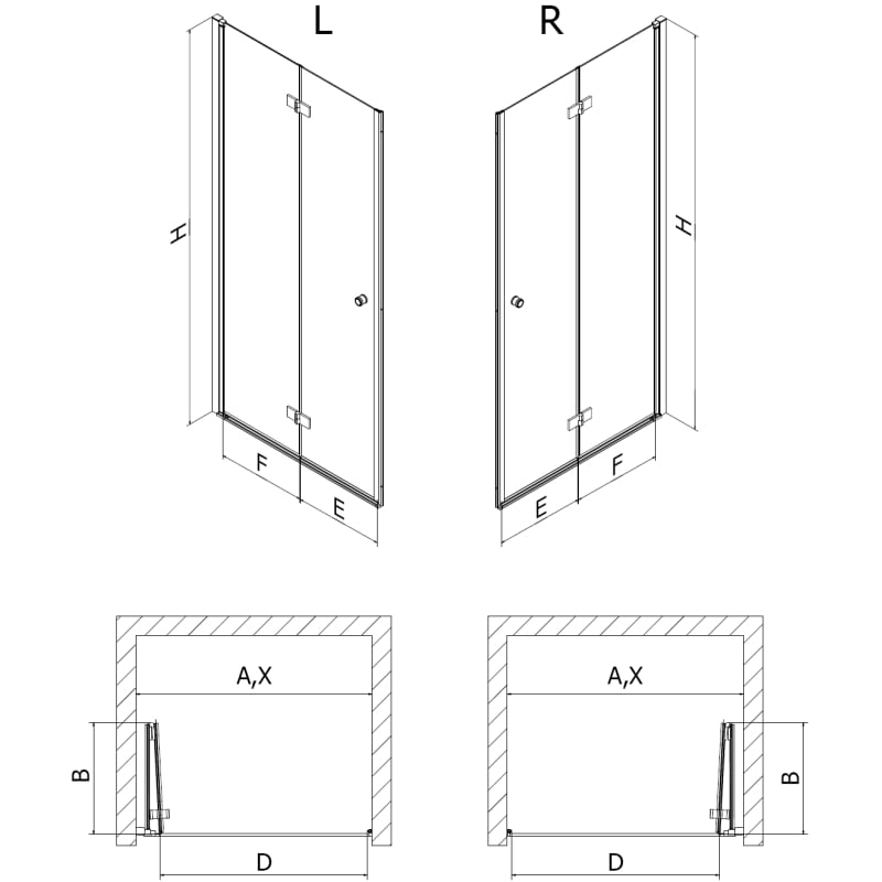 Mexen Mist-F folding shower door right 80 cm, transparent, brushed nickel - 8A6-080-000-97-00-P