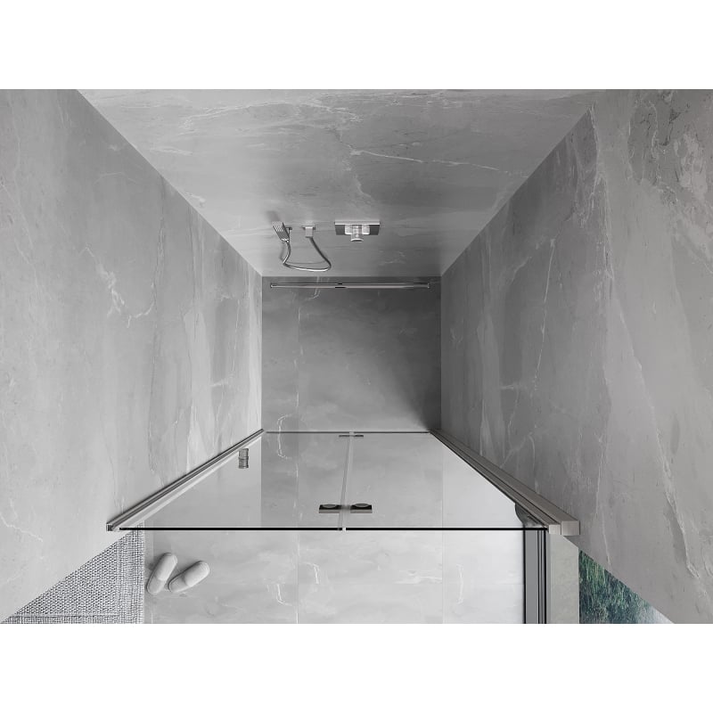 Mexen Mist-F salokāmas dušas durvis labās 95 cm, caurspīdīgas, matēts niķelis - 8A6-095-000-97-00-P
