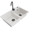 Mexen Tomas Granite Kitchen Sink with Double Basin and Telma Faucet, White - 6516-20-670200-70