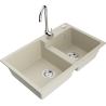Mexen Tomas granieten spoelbak met 2 kamers en keukenmengkraan Telma, beige - 6516-69-670200-00