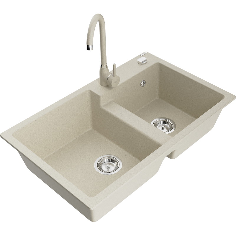 Mexen Tomas Granitspüle 2-Kammer mit Küchenarmatur Telma, beige - 6516-69-670200-69