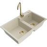 Mexen Tomas granitische spoelbak met 2 compartimenten en keukenkraan Telma, beige - 6516-69-670200-50