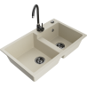 Mexen Tomas 2-bowl granite sink with Telma kitchen faucet, beige - 6516-69-670200-70