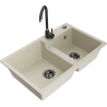 Mexen Tomas fregadero de granito de 2 senos con grifo de cocina Telma, beige - 6516-69-670200-70