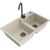 Mexen Tomas granitische 2-kommer wastafel met keukenmengkraan Telma, beige - 6516-69-670200-70