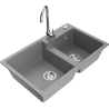 Mexen Tomas fregadero de granito de 2 compartimentos con grifo de cocina Telma, gris - 6516-71-670200-00