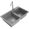 Mexen Tomas granite sink 2-bowl with Telma kitchen tap, grey - 6516-71-670200-00