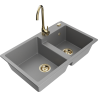 Mexen Tomas granite kitchen sink 2-bowl with Telma kitchen tap, grey - 6516-71-670200-50