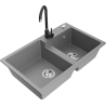 Mexen Tomas fregadero de granito de 2 senos con grifo de cocina Telma, gris - 6516-71-670200-70