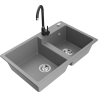 Mexen Tomas granite sink 2-bowl with Telma kitchen tap, grey - 6516-71-670200-70