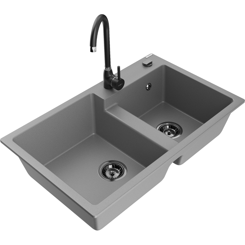 Mexen Tomas fregadero de granito de 2 senos con grifo de cocina Telma, gris - 6516-71-670200-70-B