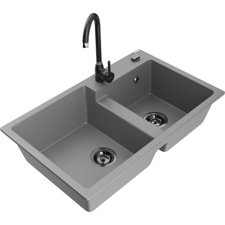 Mexen Tomas fregadero de granito de 2 senos con grifo de cocina Telma, gris - 6516-71-670200-70-B