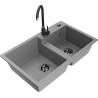 Mexen Tomas granite sink 2-bowl with Telma kitchen tap, grey - 6516-71-670200-70-B
