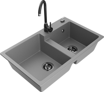 Mexen Tomas fregadero de granito de 2 senos con grifo de cocina Telma, gris - 6516-71-670200-70-B