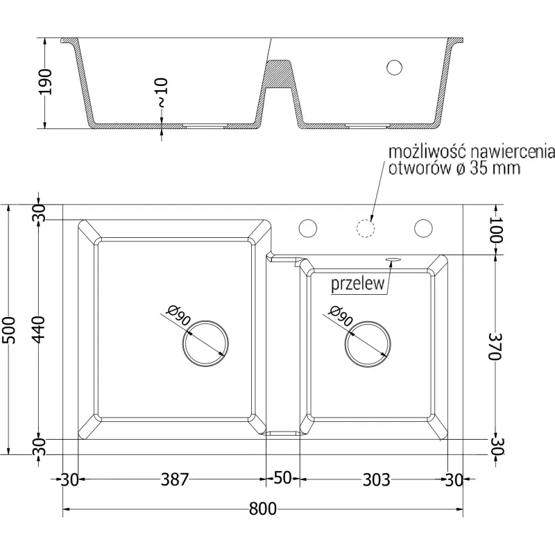 Mexen Tomas Granitspüle 2-Kammer mit Küchenarmatur Telma, grau - 6516-71-670200-71