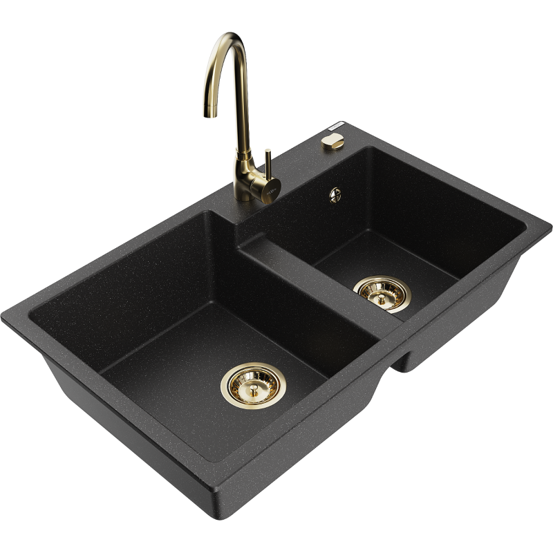 Mexen Tomas 2-facks granitho med köksblandare Telma, svart/silver metallic - 6516-73-670200-50