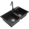 Mexen Tomas lavello in granito a 2 vasche con rubinetto da cucina Telma, nero/argento metallizzato - 6516-73-670200-70