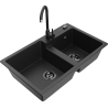Mexen Tomas fregadero de granito de 2 senos con grifo de cocina Telma, negro/plata metálica - 6516-73-670200-70-B