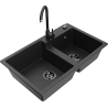Mexen Tomas granite sink with 2 compartments and Telma kitchen tap, black/silver metallic - 6516-73-670200-70-B