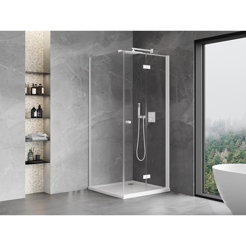 Mexen Mist-F faltbare Duschkabine rechts 90 x 90 cm, transparent, weiß - 8A6T-090-090-20-00-P