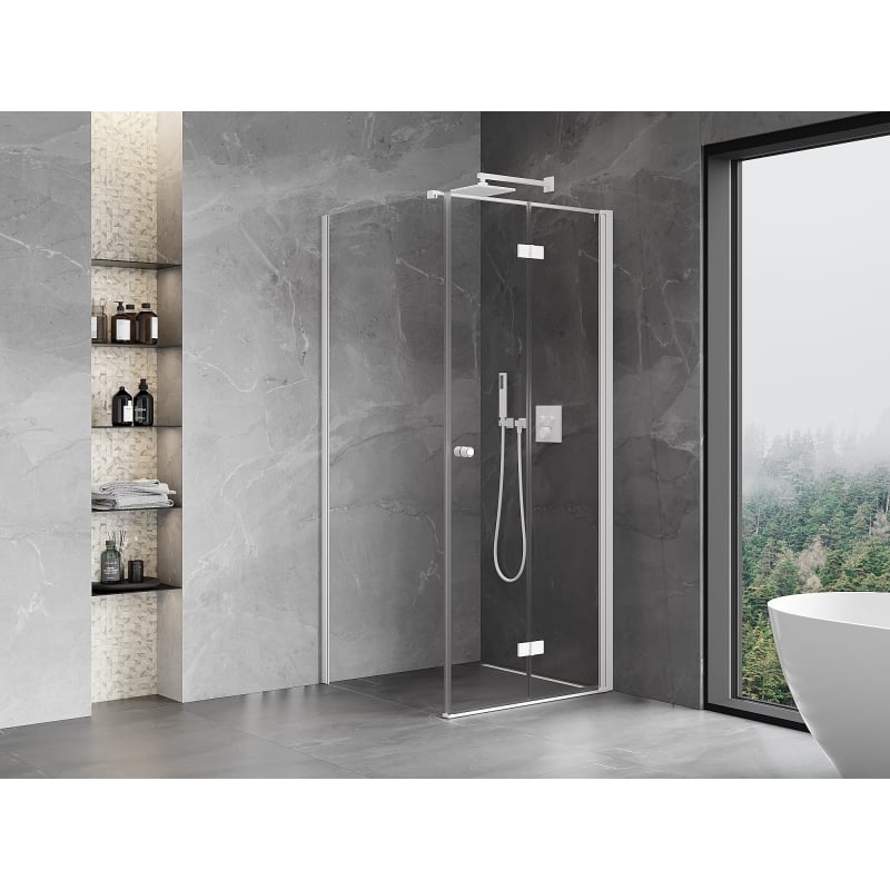 Mexen Mist-F cabine de douche pliable droite 90 x 90 cm, transparente, blanche - 8A6T-090-090-20-00-P