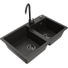 Mexen Tomas fregadero de granito de 2 senos con grifo de cocina Telma, negro/oro metálico - 6516-75-670200-70-B