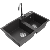 Mexen Tomas fregadero de granito de 2 compartimentos con grifo de cocina Telma, negro moteado - 6516-76-670200-00