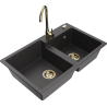 Mexen Tomas fregadero de granito de 2 compartimentos con grifo de cocina Telma, negro moteado - 6516-76-670200-50