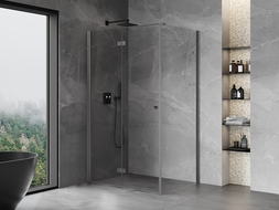Mexen Mist-F zložljiva tuš kabina leva 85 x 75 cm, prozorna, krtačeno pištolsko siva - 8A6T-085-075-66-00-L