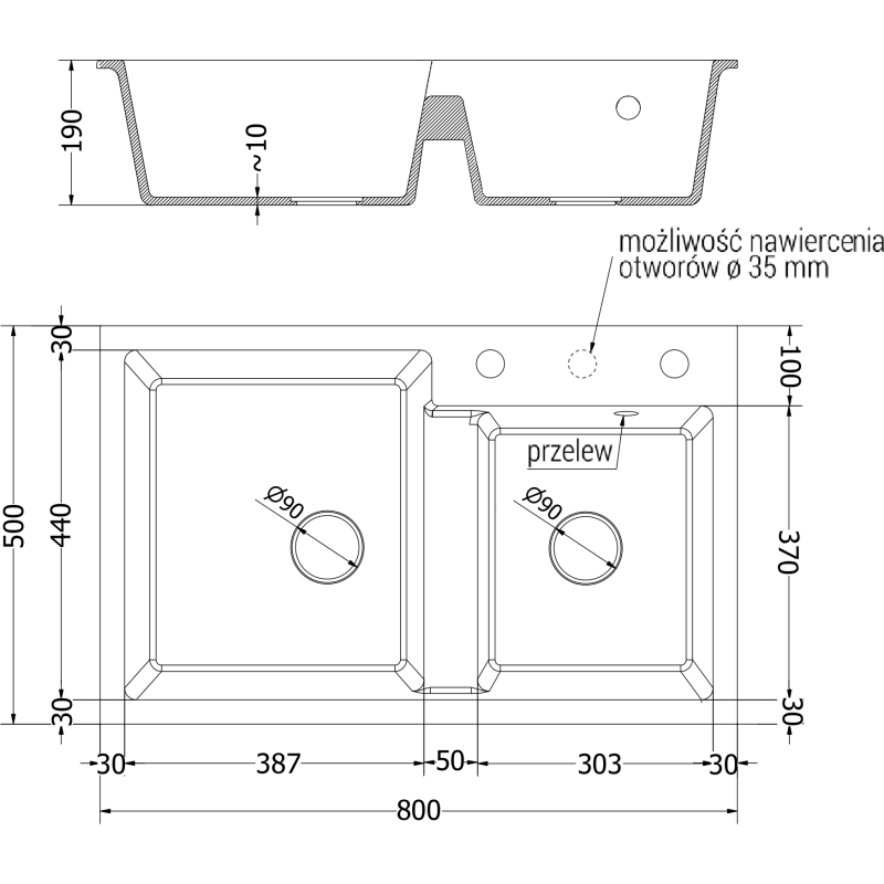 Mexen Tomas 2-bowl granite sink with Telma kitchen tap, black - 6516-77-670200-00